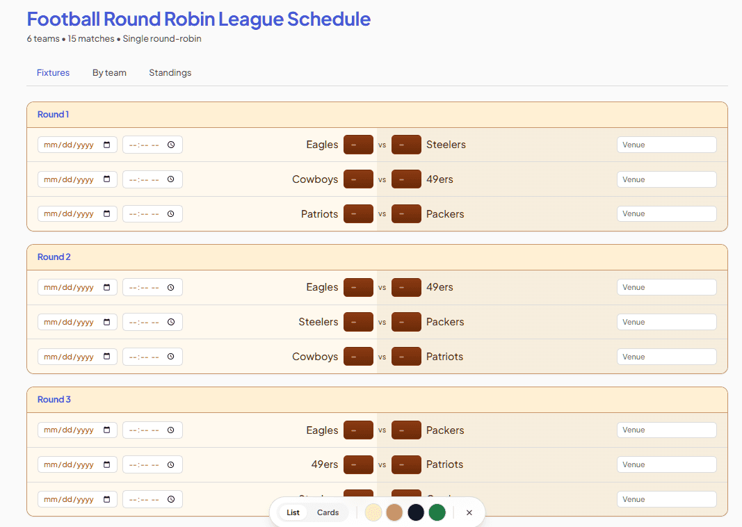 Football round-robin schedule