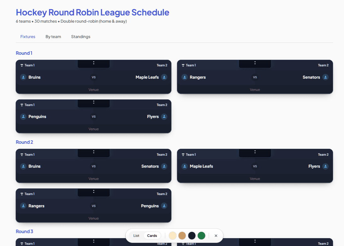 Hockey round-robin schedule