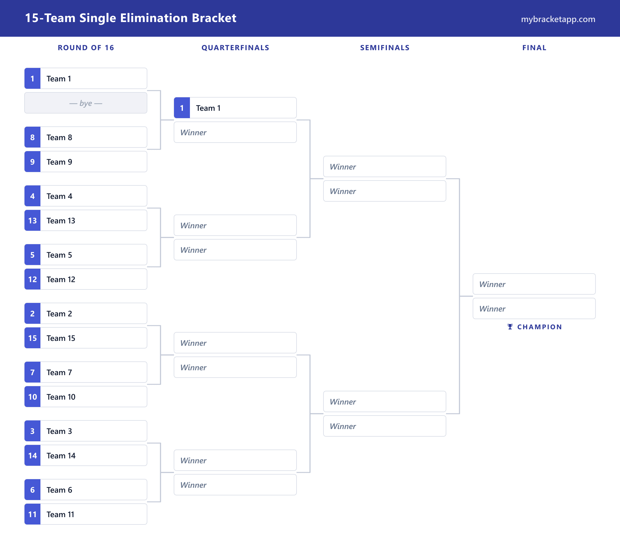15-Team Bracket example — free, printable and editable