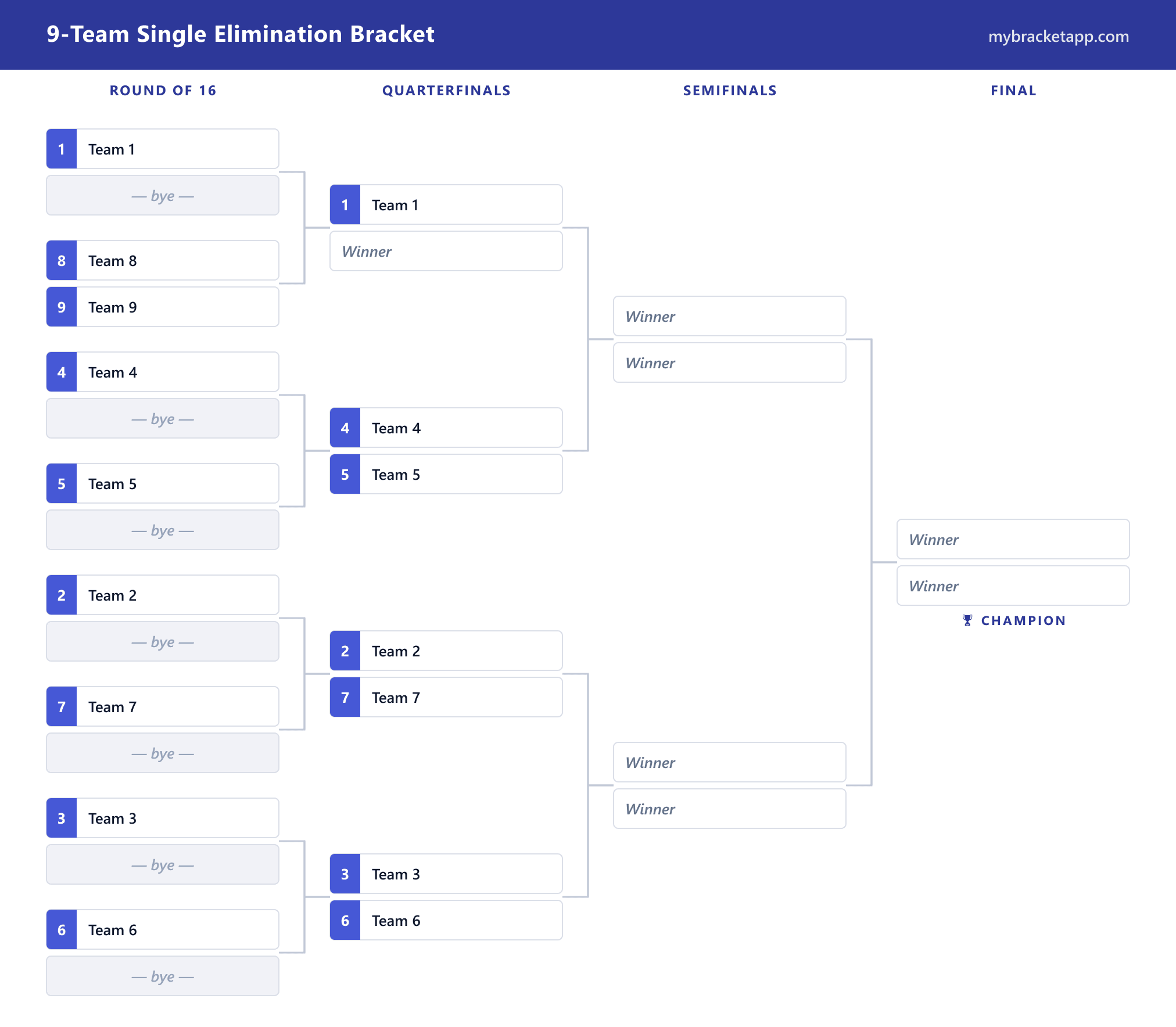 9-Team Bracket example — free, printable and editable