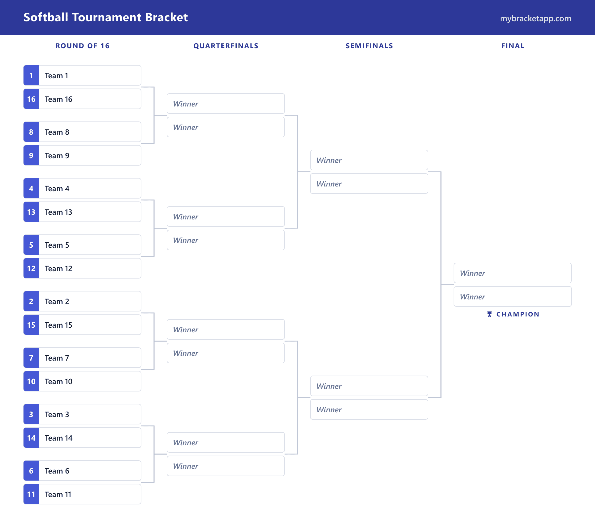 Softball Tournament Bracket example — free, printable and editable