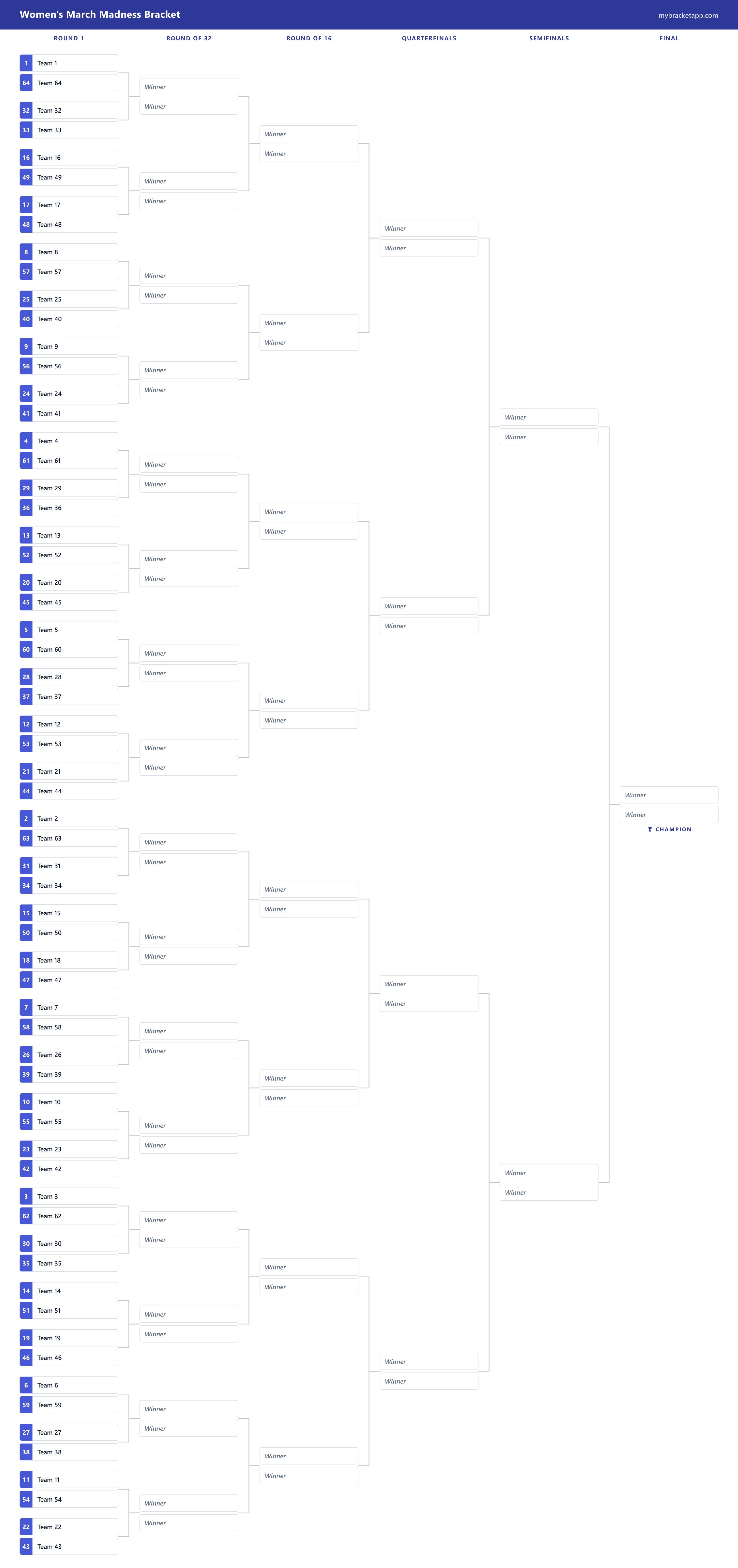 Women's March Madness example — free, printable and editable