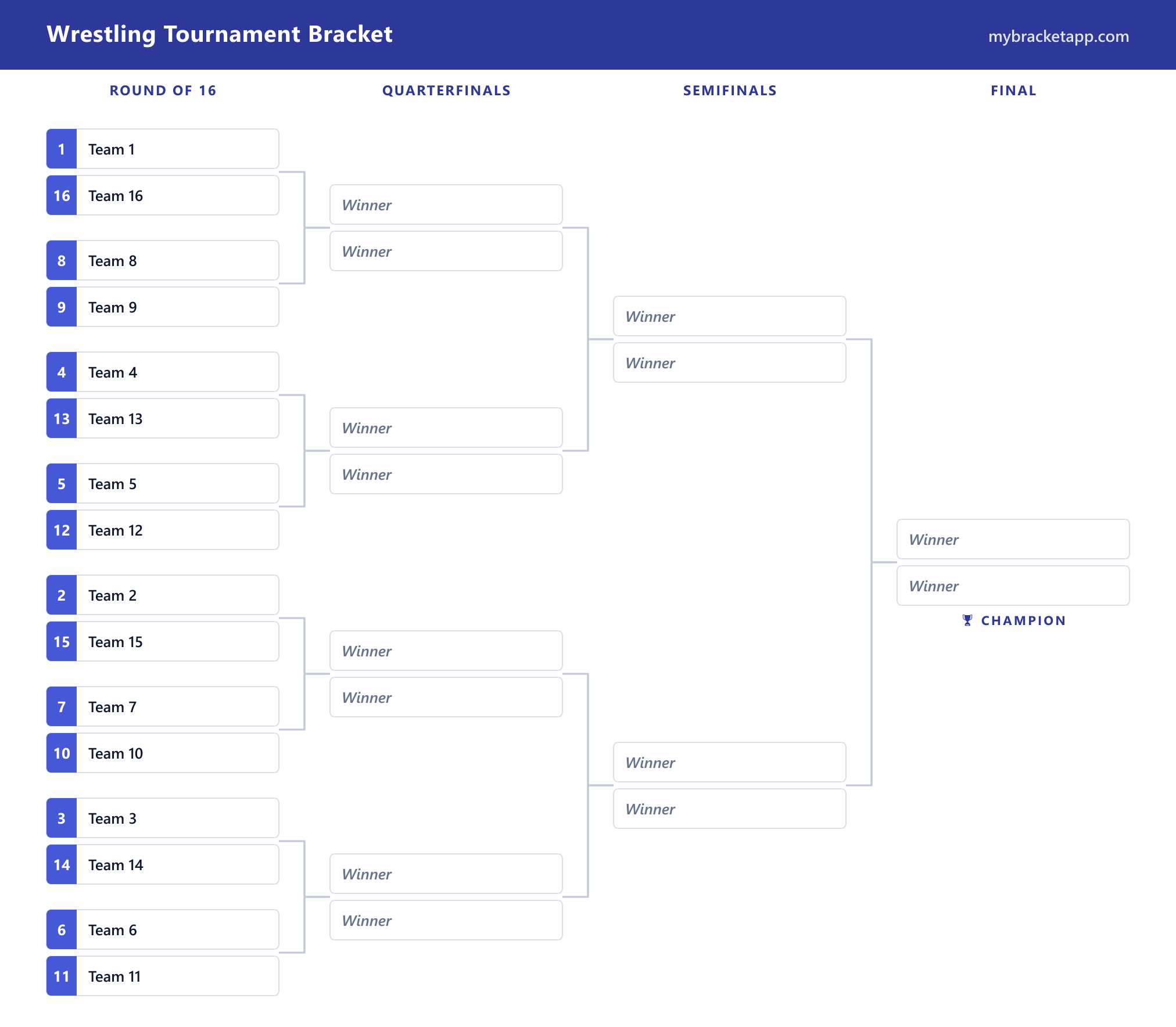 Wrestling Tournament Bracket example — free, printable and editable