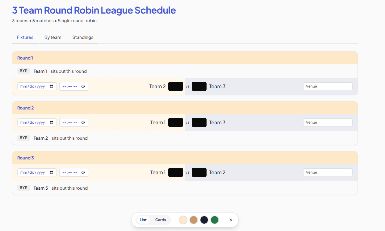 Form Robin Examples Round Robin Tournament Generator | My Bracket App