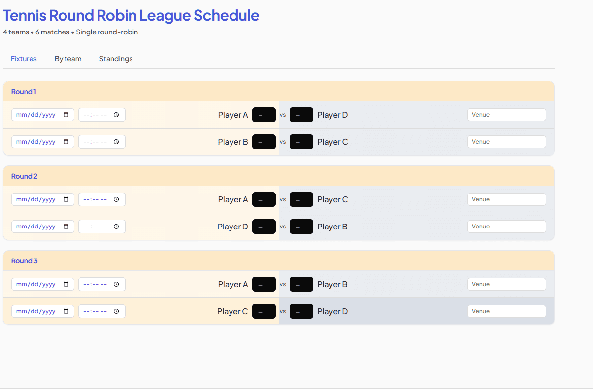 Round Robin Ui Examples Round Robin Tournament Generator | My Bracket App